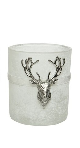 Свещник Deer White, Decoris, 12.5x10x18 см, стъкло, сребристо/бяло