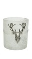 Свещник Deer White, Decoris, 12.5x10x18 см, стъкло, сребристо/бяло