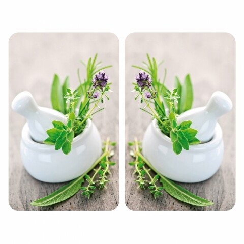 Комплект от 2 универсални протектора за печка Herb Garden, Wenko, стъкло/термопласт, 30 х 52 см, многоцветни