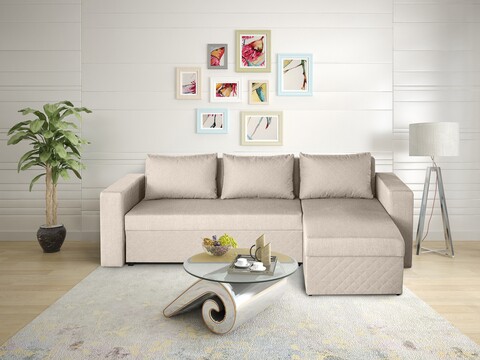 Разтегателен двустранен ъгъл Napoli Beige, с  място  за съхранение, 247x148x78 см