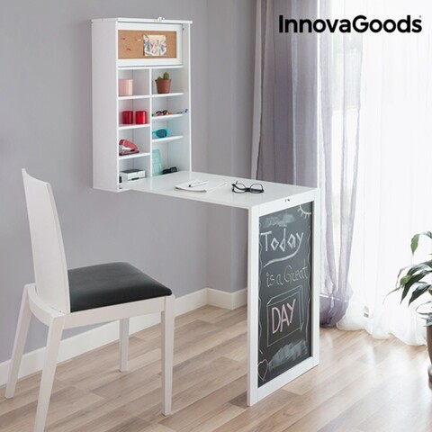 Сгъваемо бюро за стена InnovaGoods, 50x155x90 см, дърво/винил/корк