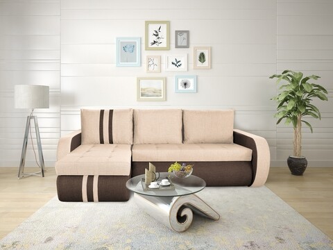 Обръщащ се разтегателен ъгъл Siena Duo Brown/Beige 243x141x81 см с кутия за съхранение