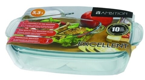 Термоустойчива форма за печене с капак Excellent, Ambition, 5.3 L, стъкло
